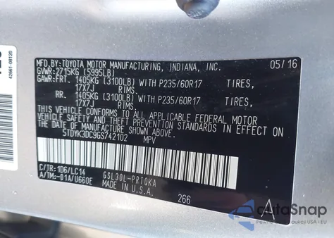 2016 Toyota Sienna Xle 8 Passenger from USA, damaged, VIN 5TDYK3DC9GS742102